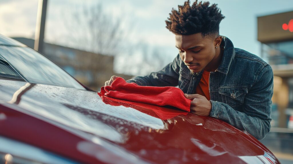Man wiping down bonnet to maintain his Second-Hand Car